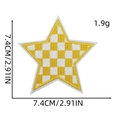 Detail view of yellow checkered star patch showing size 7.4cm with embroidery texture - Checkerboard Star Patch 7# (Yellow & White)