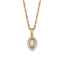 18K vergoldete Edelstahlkette mit blauem Marquise-Zirkon und weißen Kristallen - Blatt Augenform Anhänger / Himmelblau