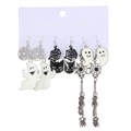 Halloween earring set featuring ghost, black cat, and spider tassel drops in silver - Style 11 Silver Spider Tassel Set 8182