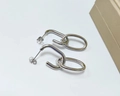 Elegant polished silver stainless steel link earrings with minimalist oval chain design - Interlocking Double Rings / Steel
