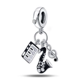 Detail of silver music charms featuring piano keyboard, saxophone and treble clef designs - PAC804-Punk Saxophone & Guitar Set