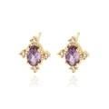 Elegant 18k gold plated oval purple gemstone stud earrings with white diamond halo - E2549 Gold Purple Zircon
