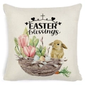 Easter blessings pillowcase featuring watercolor bunny and truck on beige linen fabric - Zl2002064-25 / 45*45cm Cover Only