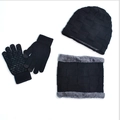 Ensemble d'hiver 3 pièces noir avec bonnet en tricot écharpe et gants pour écran tactile - Bonnet Tour de Cou Et Gants / Noir