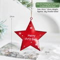 Red metal star Christmas tree ornament with white Merry Christmas text and snowy finish - Letter Red Star