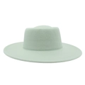 Detailed top view of light mint green wool felt flat top boater hat with wide brim - Adult (57-60cm) / Mint Green