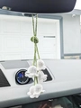 Handmade crochet lily of the valley car mirror hanging plant in white and green color - 6 Flowers White Lily of the Valley