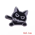 Cute black cat embroidery patch with knife for DIY clothing decor, size 6x5.1cm - Black Cat with Knife A