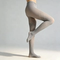 Détail de collants gris à motif losanges, taille haute et texture en maille ajourée chic - Taille Unique (45-75kg) / Gris clair