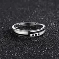 Adjustable silver ring for men featuring black enamel inlay and three square black zircons - Lonely City-Black Zirconia