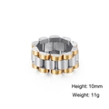 Anello in acciaio inossidabile stile cinturino bicolore argento e oro, 10mm altezza e 11g - US 8 / Bicolore Oro (KR86691-KFC)