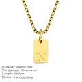 Minimalist stainless steel square pendant necklace featuring embossed letter X in gold - Letter X / Gold