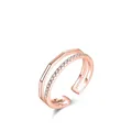 Double-layered open ring in rose gold finish with geometric lines and sparkling zircon stones - US Size 5 (Adjustable Open) / Rose Gold
