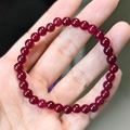 Men's beaded bracelet featuring deep red agate round stones on an elastic cord - 6mm Garnet Style Beads