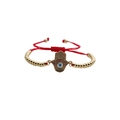 Adjustable red rope Hamsa hand bracelet with gold beads and colorful evil eye zircons - Copper Beads Red Rope / Red