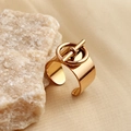 Minimalist gold plated stainless steel open ring with T-bar and circle design on rock - Rose Gold
