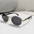 Retro-Sonnenbrille mit ovalem Metallrahmen und dunklen Gläsern für Damen im Minimalist-Stil - Goldener Rahmen Graue Gläser