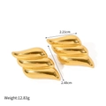 Polished 18K gold plated stainless steel geometric wave stud earrings on white background - Gold