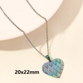 Rainbow plated heart pendant necklace with woven texture and 18k gold finish - Woven Texture Heart - Rainbow (S819-R+N22-R)