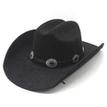 Classic black suede western cowboy hat with vintage silver concho buckle band - M (56-57cm) / Black