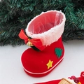 Red flocked Christmas boot decoration with white plush trim and golden bell bow - Large