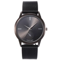 Detailed view of black quartz watch with mesh strap and grey sunray brushed dial - Black Dial Black Case Black Strap