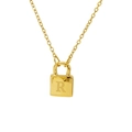 Gold plated stainless steel necklace featuring a letter R padlock pendant - Letter R