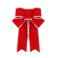 Red velvet Christmas bow with white faux fur trim for holiday tree decoration - 24*18cm Small Red Bow with White Edge