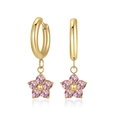Titanium steel hoop earrings with pink zircon flower pendants in a golden finish - Gold + Pink Zirconia