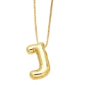 Polished 18K gold plated necklace with puffy balloon style letter J pendant on white background - Letter J