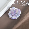 Macro shot of shell shaped acetate hair claw clip with colorful marble texture details - 2# Purple Blue Floral Marble