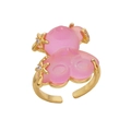 Pink resin teddy bear open ring with gold plated band and sparkling zircon stars - Pink