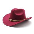 Detail of burgundy wool felt western hat with ethnic beaded band and gemstone accent - Burgundy