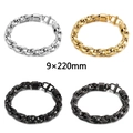 Pulsera de cadena de doble eslabón punk para hombre en plata, oro, negro y gris plomo - Estilo de tejido de doble anillo (Tipo C) / Dorado
