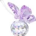 Elegant purple crystal butterfly perched on a faceted clear glass sphere pedestal - Purple