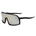 Sporty cycling sunglasses with matte black frame and silver mirrored shield lens - Black Frame Silver Mirrored Lens