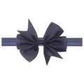 Detailed view of navy blue grosgrain ribbon bow on a soft elastic baby headband - Navy Blue