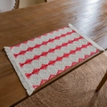 Nordic rectangle cotton linen placemat with red geometric patterns and white tassels - Red Wave Pattern