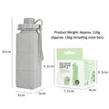 Grey collapsible silicone water bottle with 620ml capacity and folding dimensions - Foldable Square / Gray