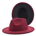 Detail showing the burgundy wide brim fedora with black interior lining and clean finish - M (56-58cm) / Wine Red + Black