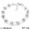 Bracelet hip hop en acier titane argenté mesurant 180mm x 6mm et pesant 12g environ - Chaîne nouée simple couche / Argent (KB188698-Z)