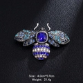Blue rhinestone honey bee brooch in antique silver finish, 4.0cm by 5.9cm insect pin - Antique Silver Blue Rhinestone Large Bee