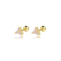 Golden S925 silver stud earrings with pink triangle zircons and screw ball back - 925 Silver / Gold + Pink Zirconia