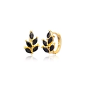 Boucles d'oreilles S925 en argent doré avec pierres noires élégantes en forme de feuille - Zircon Noir