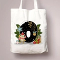 Christmas canvas tote bag with letter O and cartoon owl illustration for women - Letter O