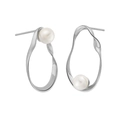 Minimalist S925 sterling silver stud earrings with oval pearls in a twisted design - 925 Silver / White Gold