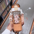Bruine Capybara thermosfles met rietje en een verstelbare schouderriem voor school - CH9062-Capybara 580mL