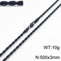 Black titanium steel twist chain necklace measuring 500x3mm and weighing 10g - 500mm x 3mm (KN231958-Z)