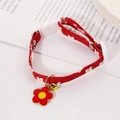 Floral pet collar in red with white flower print and golden bell accessory - One Size (16-30CM) / Red
