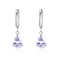 Silver hoop earrings with lavender pear-shaped cubic zirconia pendant charms - Silver Color Changing Blue